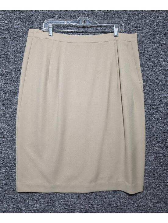 Dresses & Skirts - Women's Beige Straight Pencil Knee Length Skirt Lined Zip Acetate Rayon 18